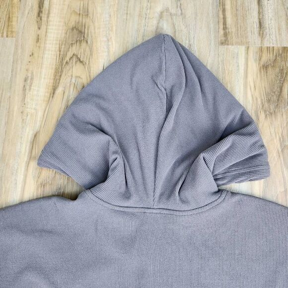 ☔️🩵NWT Gray Ribbed Zippered Crop Hoodie Sweatshirt Large - Picture 7 of 11